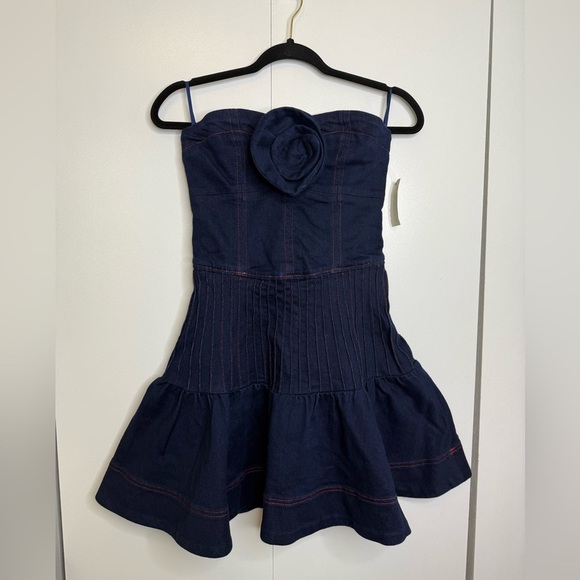 Maeve - Anthropologie - Rosette Strapless Fit and Flare Denim Mini Dress - US 2 - Picture 4 of 14